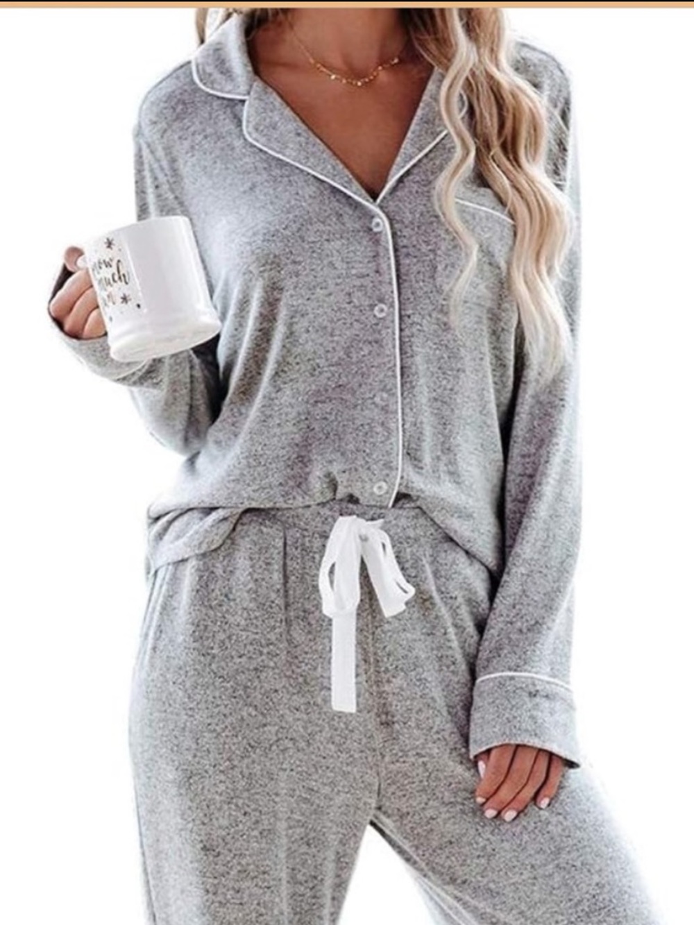 NWT Aamikast | Long Sleeve Button-Up Pajama Loungewear Top Light Gray Large